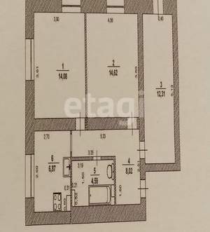 3-к квартира, вторичка, 61м2, 3/3 этаж