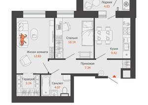 2-к квартира, вторичка, 49м2, 1/9 этаж