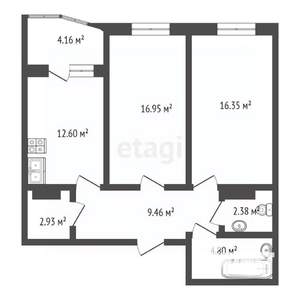 2-к квартира, сданный дом, 67м2, 6/19 этаж