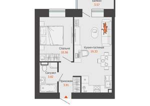 1-к квартира, вторичка, 39м2, 6/9 этаж