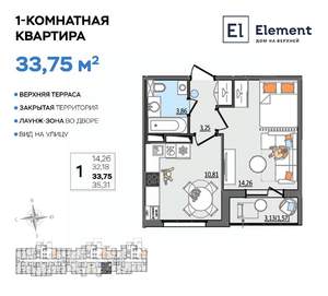 1-к квартира, вторичка, 34м2, 2/13 этаж