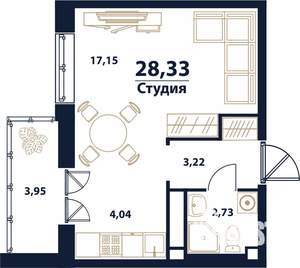 1-к квартира, строящийся дом, 28м2, 2/16 этаж