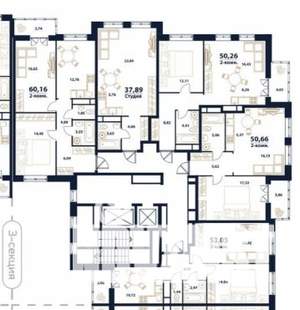 2-к квартира, строящийся дом, 53м2, 5/16 этаж
