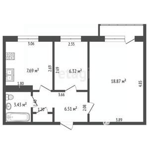 2-к квартира, вторичка, 44м2, 2/5 этаж