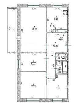 4-к квартира, вторичка, 69м2, 8/9 этаж