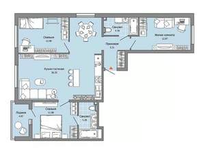 3-к квартира, строящийся дом, 91м2, 1/12 этаж