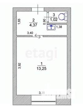 Студия квартира, вторичка, 19м2, 2/5 этаж
