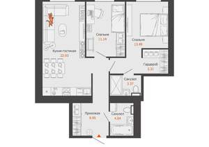 2-к квартира, вторичка, 67м2, 2/9 этаж