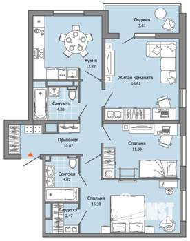 3-к квартира, вторичка, 81м2, 9/12 этаж