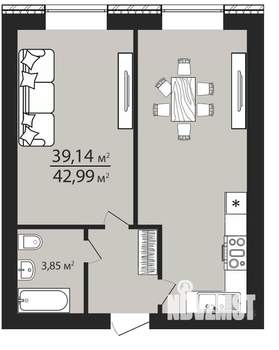 1-к квартира, строящийся дом, 43м2, 4/7 этаж
