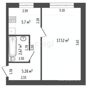 1-к квартира, вторичка, 31м2, 1/2 этаж