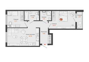 2-к квартира, вторичка, 62м2, 2/9 этаж