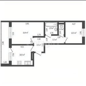 2-к квартира, вторичка, 50м2, 3/9 этаж