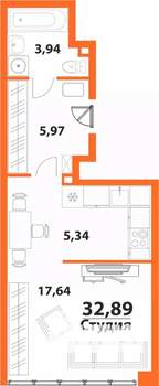 1-к квартира, строящийся дом, 33м2, 3/24 этаж