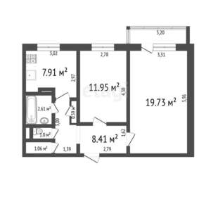 2-к квартира, вторичка, 53м2, 9/9 этаж