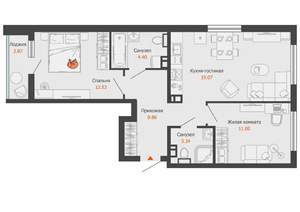 2-к квартира, вторичка, 62м2, 2/9 этаж