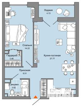 2-к квартира, вторичка, 57м2, 10/14 этаж