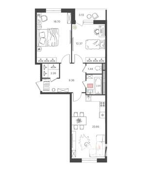 3-к квартира, вторичка, 66м2, 6/16 этаж