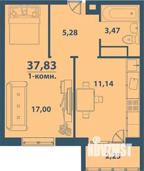 1-к квартира, строящийся дом, 38м2, 7/77 этаж