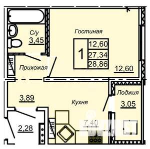 1-к квартира, вторичка, 27м2, 9/9 этаж
