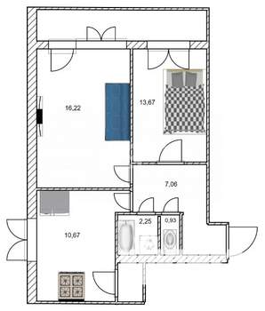 2-к квартира, вторичка, 49м2, 16/17 этаж