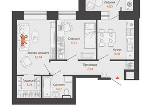 2-к квартира, вторичка, 48м2, 7/9 этаж