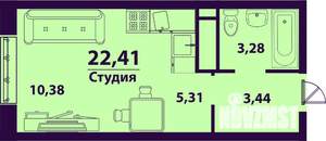 1-к квартира, строящийся дом, 22м2, 17/24 этаж
