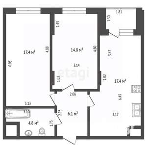 2-к квартира, вторичка, 45м2, 3/3 этаж