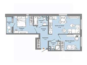 2-к квартира, вторичка, 61м2, 1/9 этаж