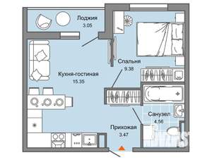 1-к квартира, строящийся дом, 34м2, 7/9 этаж
