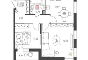 2-к квартира, вторичка, 56м2, 4/16 этаж