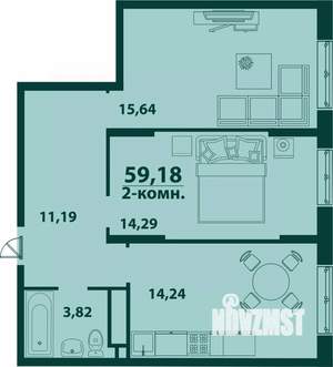 2-к квартира, строящийся дом, 59м2, 2/24 этаж