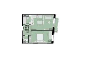 1-к квартира, строящийся дом, 41м2, 2/9 этаж
