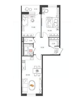 3-к квартира, вторичка, 63м2, 12/16 этаж