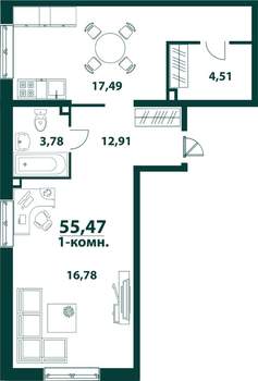 1-к квартира, строящийся дом, 55м2, 1/24 этаж