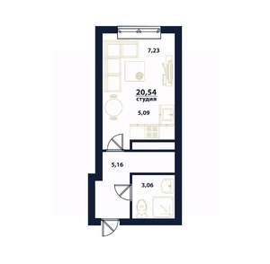 1-к квартира, строящийся дом, 21м2, 7/16 этаж