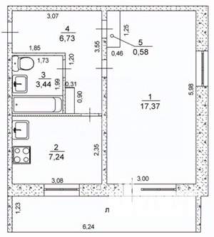 1-к квартира, вторичка, 35м2, 1/10 этаж