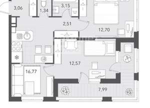 2-к квартира, вторичка, 56м2, 3/10 этаж