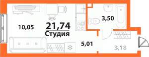 1-к квартира, строящийся дом, 22м2, 23/24 этаж