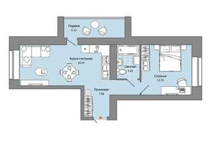 1-к квартира, строящийся дом, 48м2, 2/8 этаж