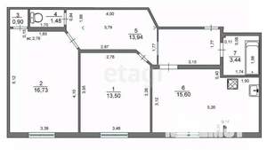 2-к квартира, вторичка, 66м2, 1/2 этаж