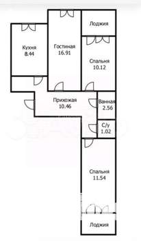 3-к квартира, вторичка, 63м2, 7/9 этаж