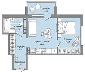 2-к квартира, вторичка, 38м2, 1/7 этаж