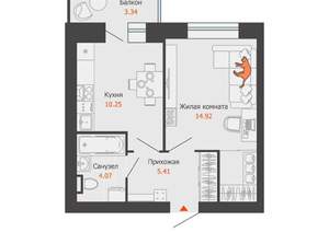 1-к квартира, вторичка, 36м2, 6/9 этаж
