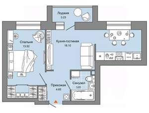 1-к квартира, строящийся дом, 42м2, 2/6 этаж