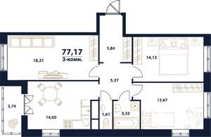 3-к квартира, вторичка, 77м2, 7/16 этаж