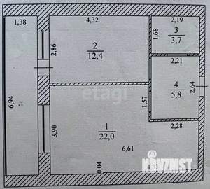1-к квартира, вторичка, 44м2, 1/9 этаж
