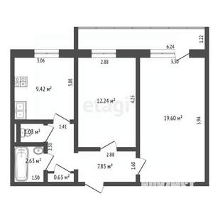 2-к квартира, вторичка, 53м2, 2/10 этаж