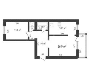 2-к квартира, вторичка, 52м2, 6/9 этаж