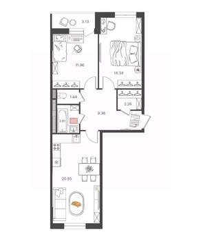 3-к квартира, вторичка, 65м2, 10/16 этаж
